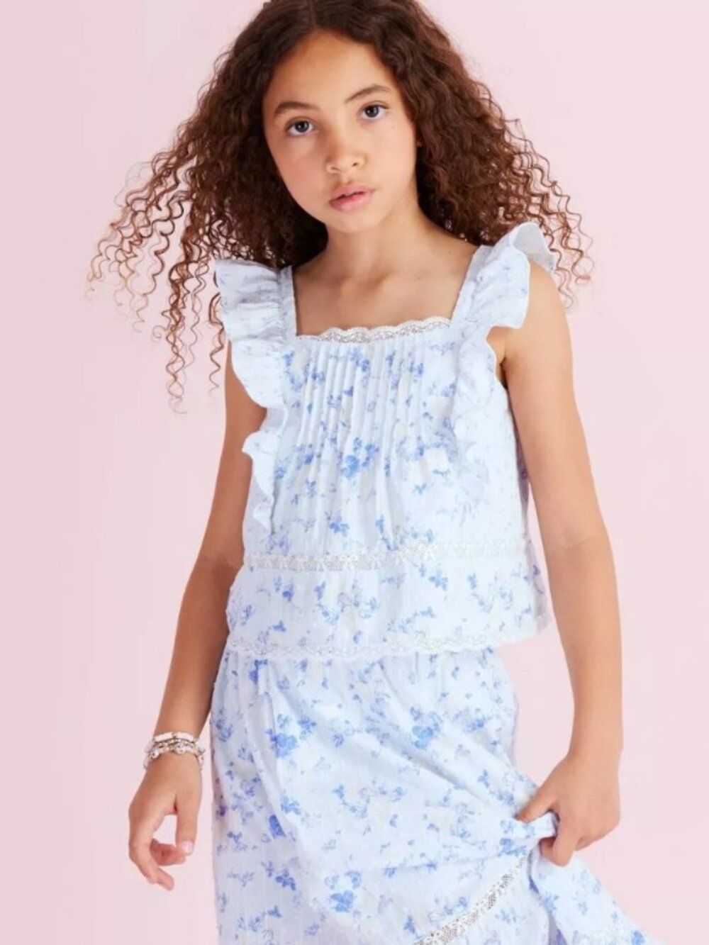 LoveShackFancy x Target Blue 12 girls' rebecca budding Florals Ruffle Tank Top